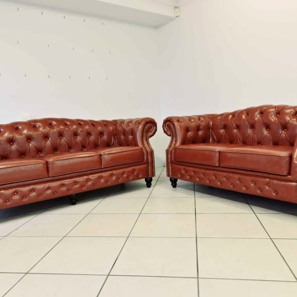 Brown chesterfield style sofas 3+2