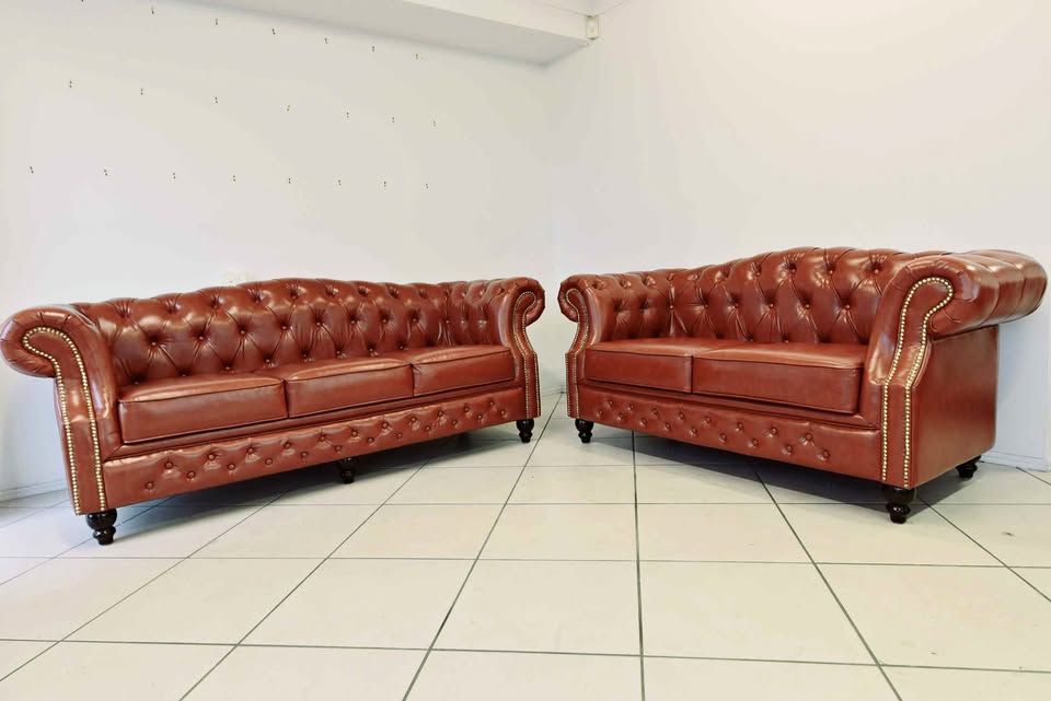 Brown chesterfield style sofas 3+2